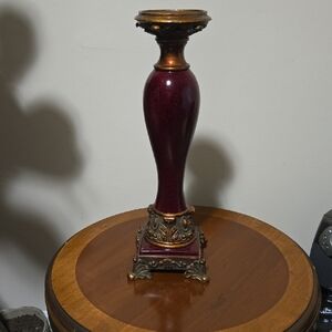 Elegant Burgundy and Gold Candle Holder